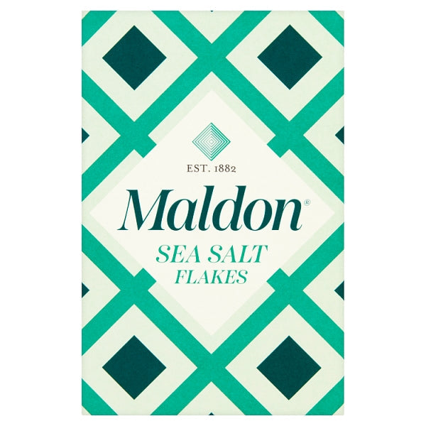"Maldon Sea Salt in a 250g packet, showcasing premium pyramid-shaped flakes."