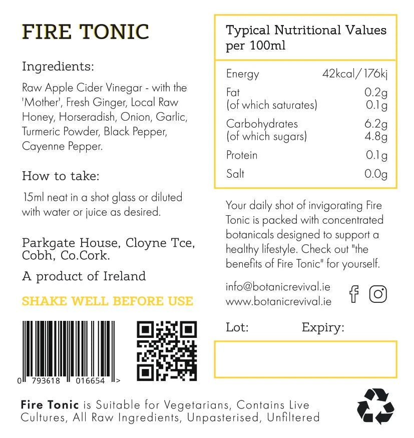 Fire Tonic Herbal Pure Apple Cider Vinegar – 300ml | Buy in Ireland