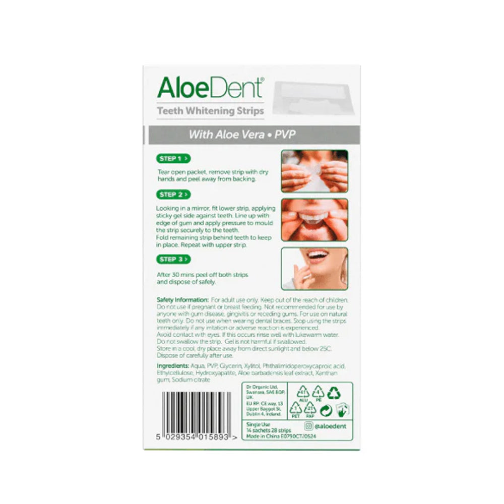 AloeDent Teeth Whitening Strips – 14 Day Treatment – directions and ingredients