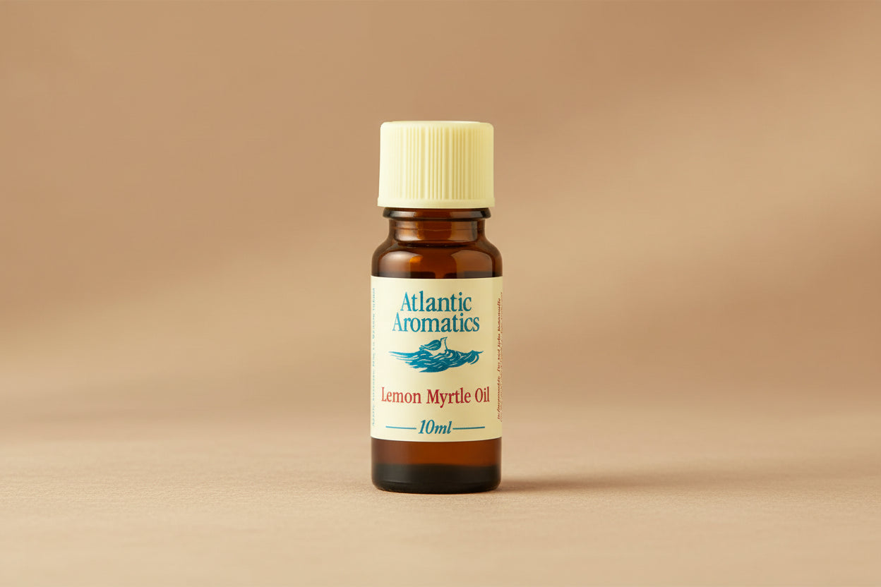 Bottle of Atlantic Aromatics Lemon Myrtle Oil on a white background
