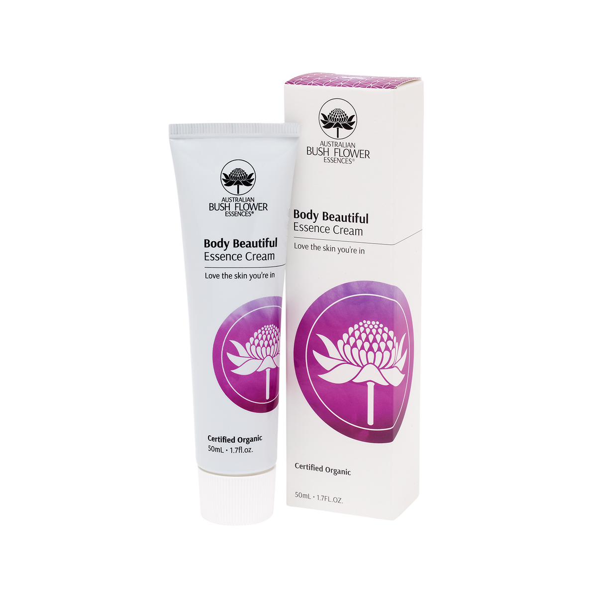 Australian Bush Flower Body Beautiful Essence Cream 50ml — manufacturer tube and carton photograph