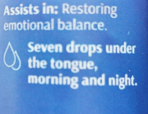 Text on a blue background promoting the use of a product for emotional balance, with a droplet icon.