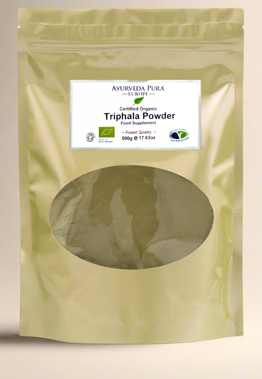 Ayurveda Pura Organic Triphala Powder 500g front label – IHS Irish Health Store