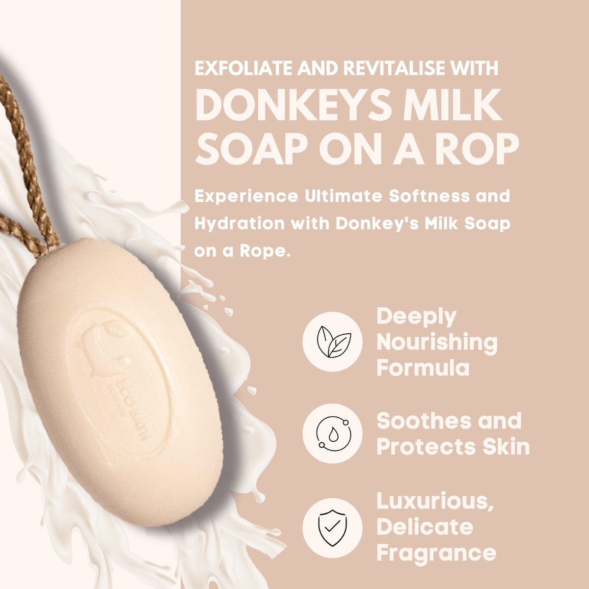 Eco Bath Donkey’s Milk Soap on a Rope packaging detail