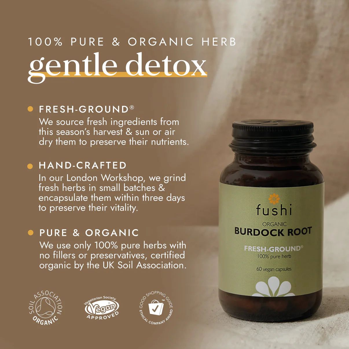 Fushi Organic Burdock Capsules in Natural Setting