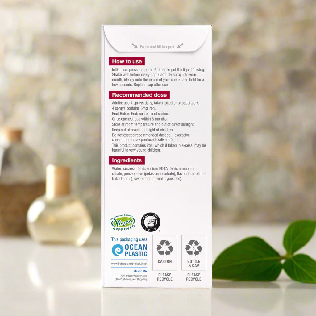 Oral iron spray with baked apple flavour for gentle digestion