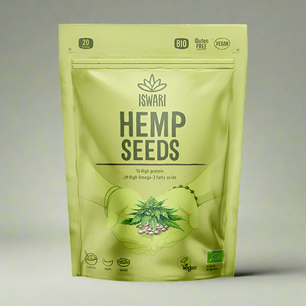 Iswari Organic Shelled Hemp Seeds 250g Front Packaging