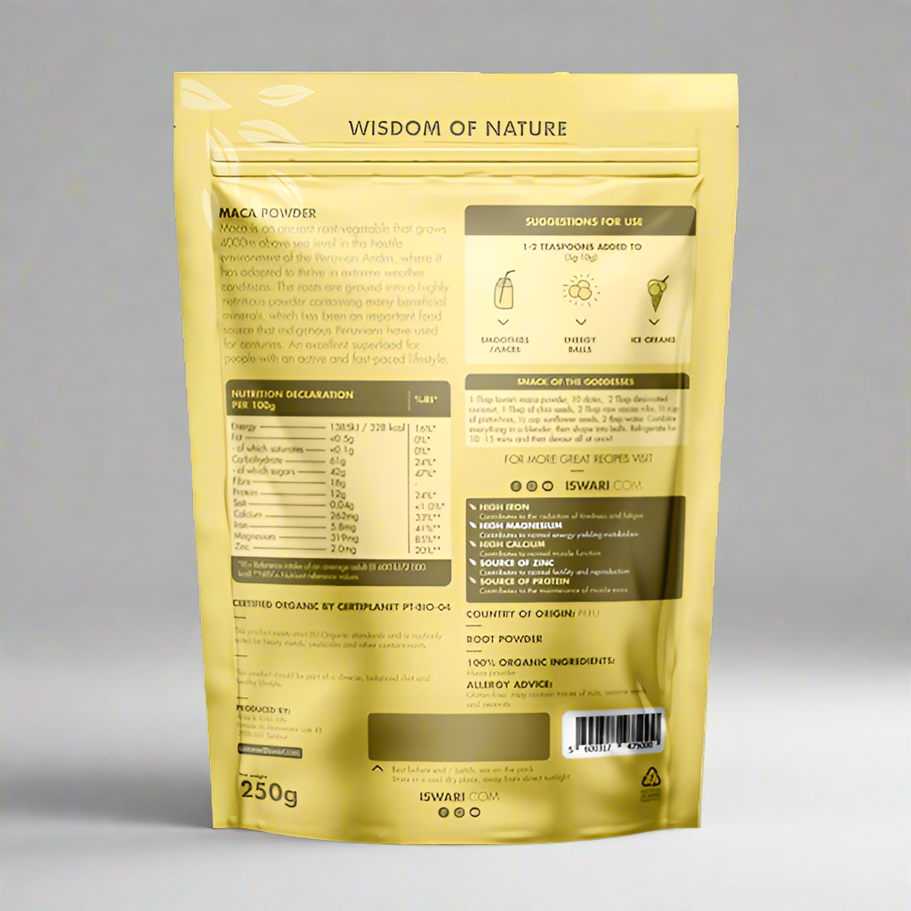 Organic Maca Powder Nutrition and Ingredients – 250g