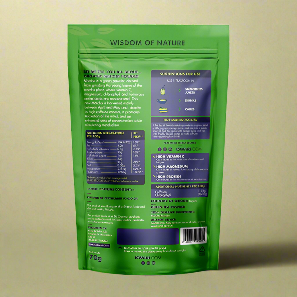Matcha Powder Ingredients and Nutrition – 70g