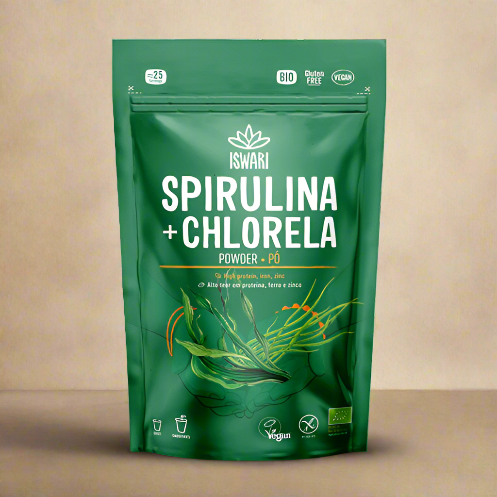 Iswari Spirulina & Chlorella Powder 125g front label – IHS Irish Health Store