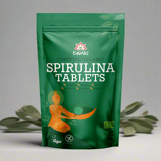 Iswari Spirulina Tablets 500mg 200 Tablets Front Label