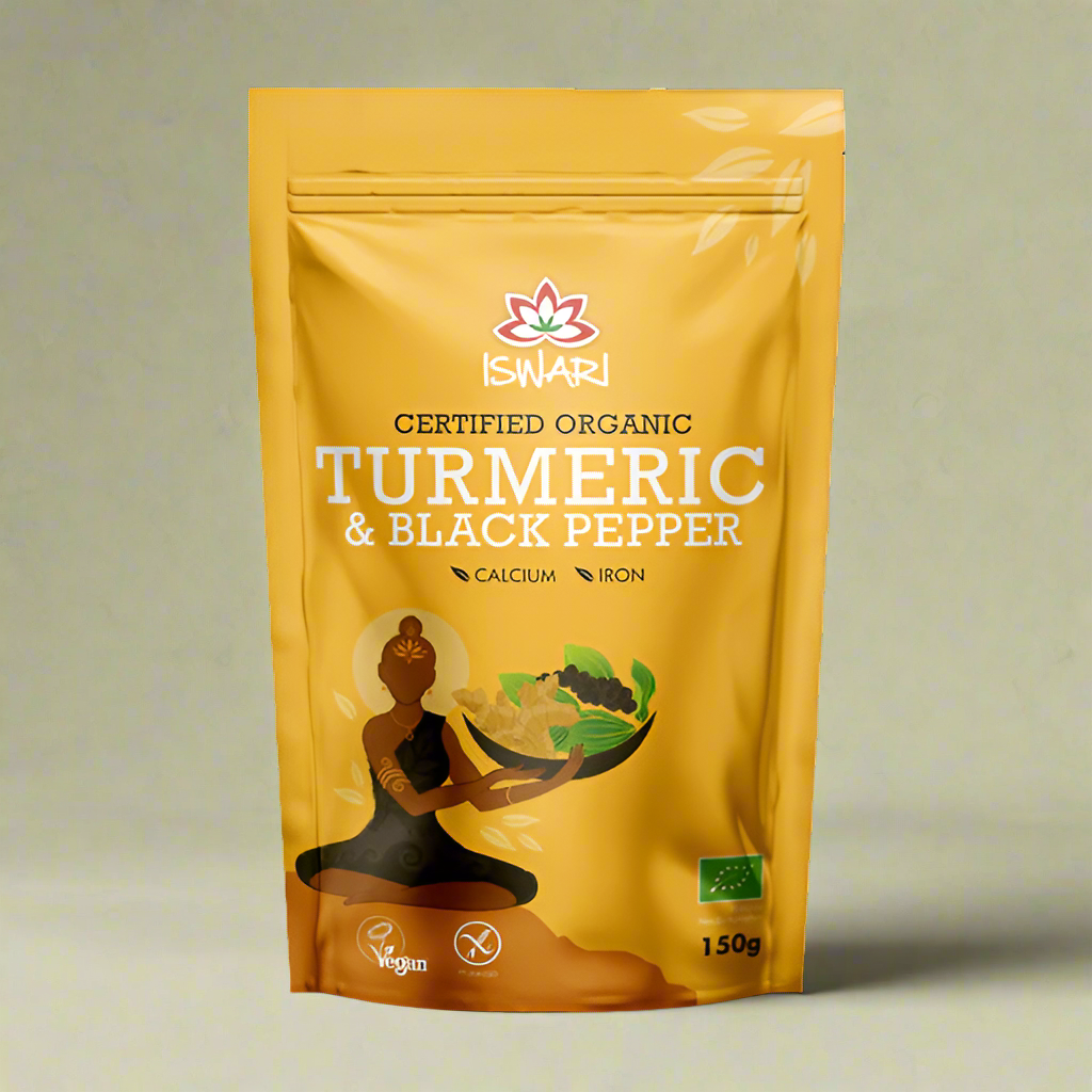 Iswari Organic Turmeric and Black Pepper 150g Front Label