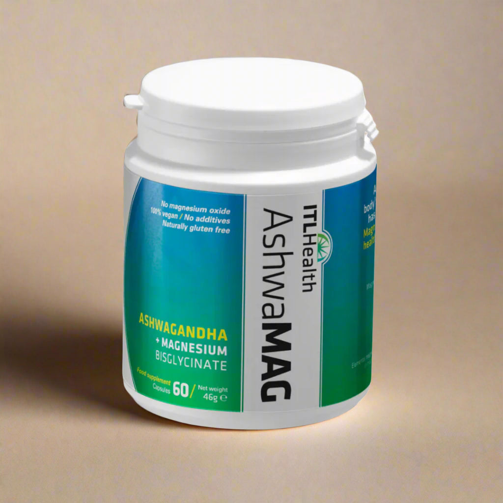 ITL AshwaMAG magnesium and ashwagandha capsules for stress and calm support