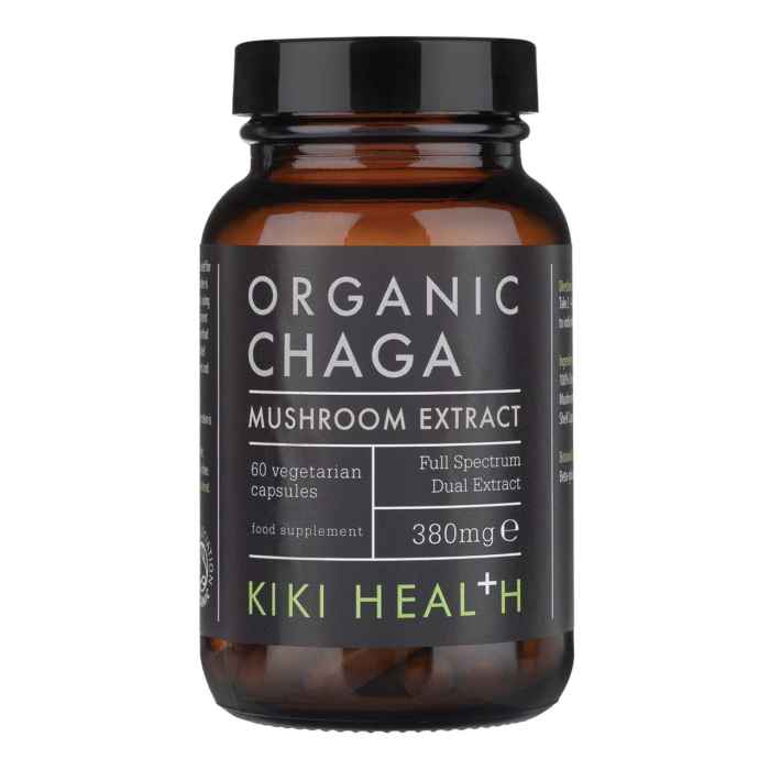 Kiki Health Organic Chaga Mushroom Extract 60 Vegan Capsules – High Potency 10:1 for