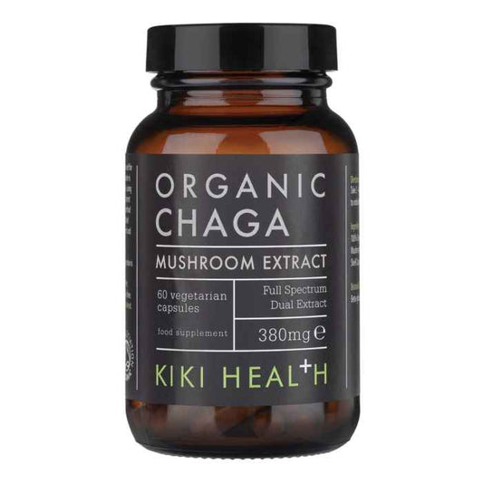 Kiki Health Organic Chaga Mushroom Extract 60 Vegan Capsules – High Potency 10:1 for