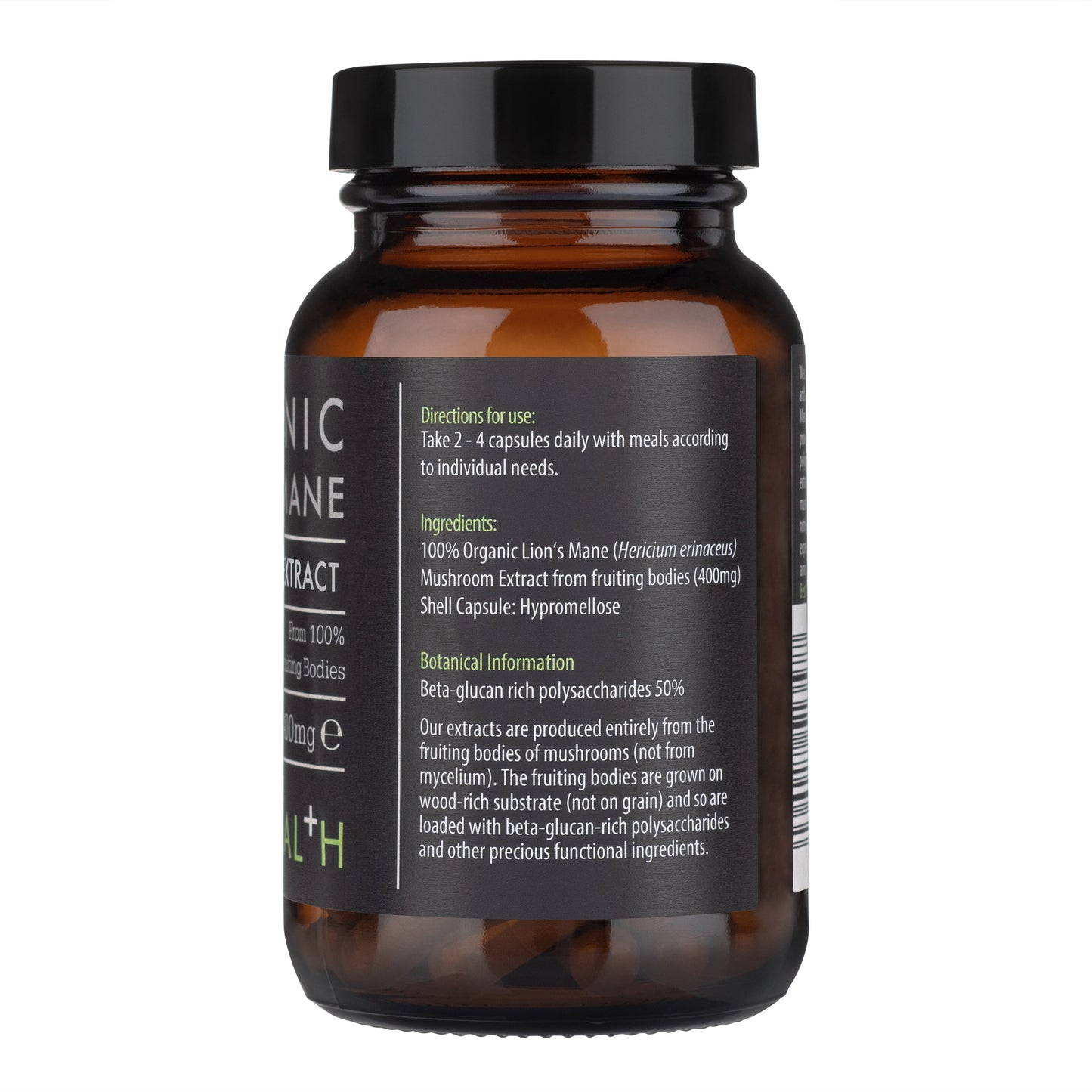 Open Bottle View – Kiki Lion’s Mane Mushroom Extract Vegan Capsules