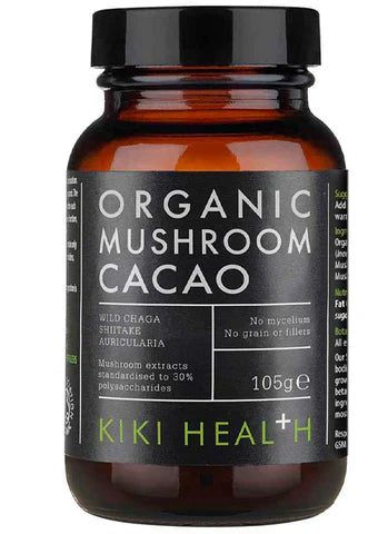 Kiki Health Organic Mushroom Cacao Powder – 105g Adaptogenic Hot Chocolate Alternative.