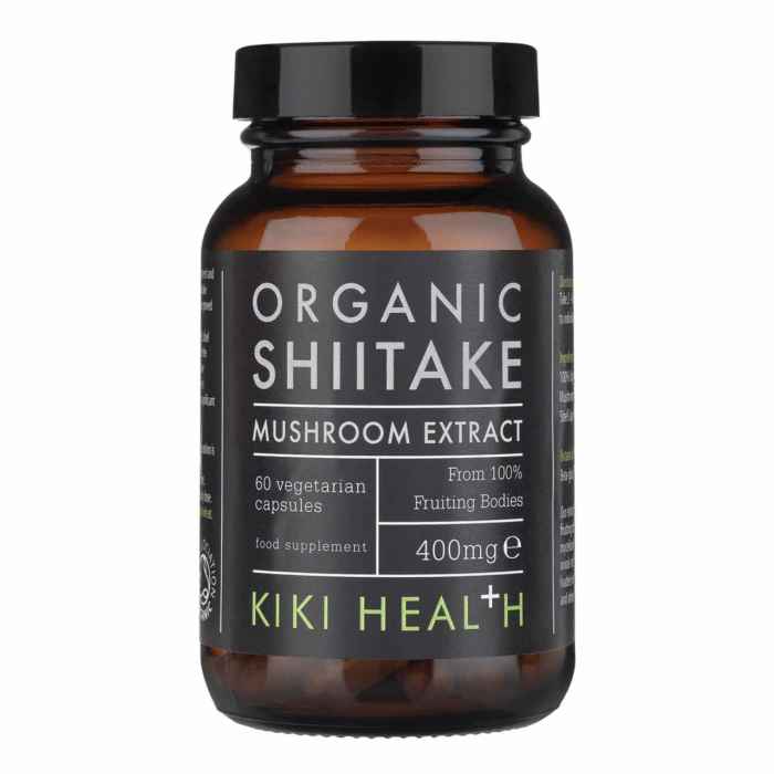 Kiki Health Organic Shiitake Mushroom Extract 60 Vegan Capsules – High Potency 15:1 for