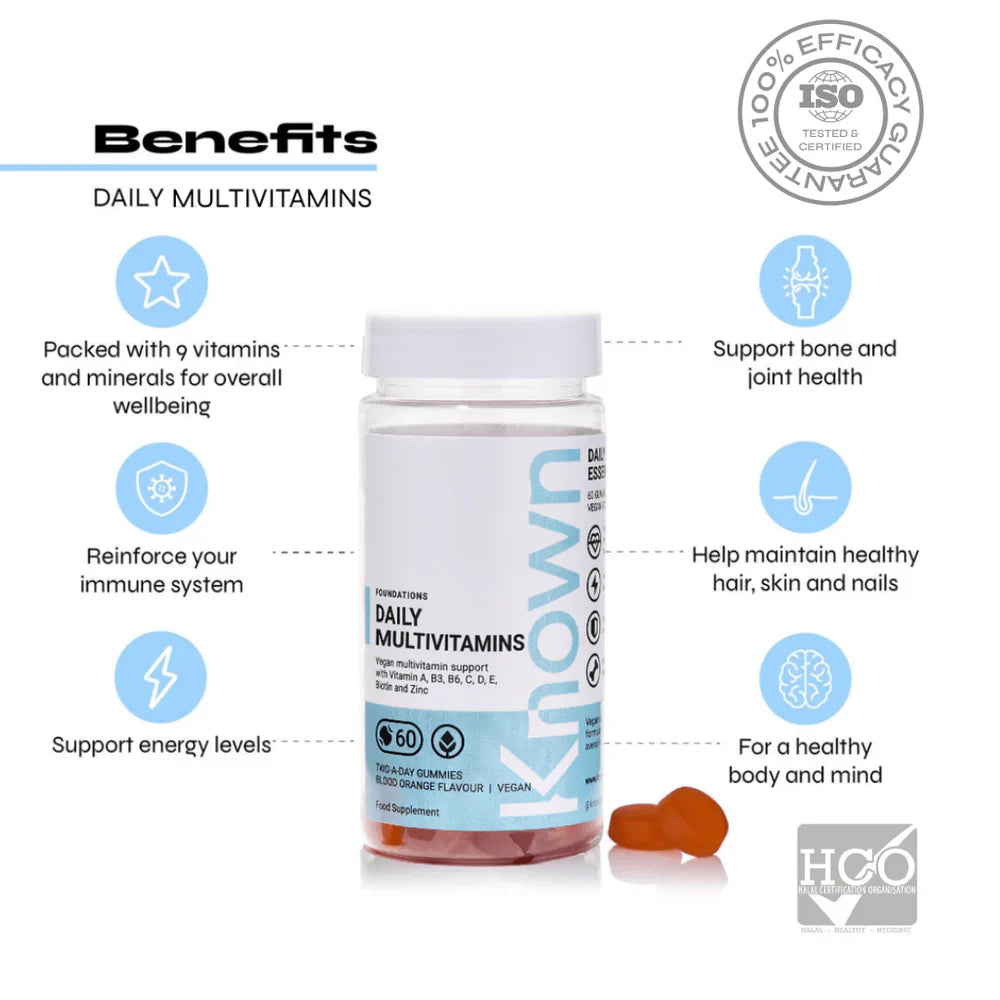 "Known Daily Multivitamin Gummies VEGAN bottle highlighting