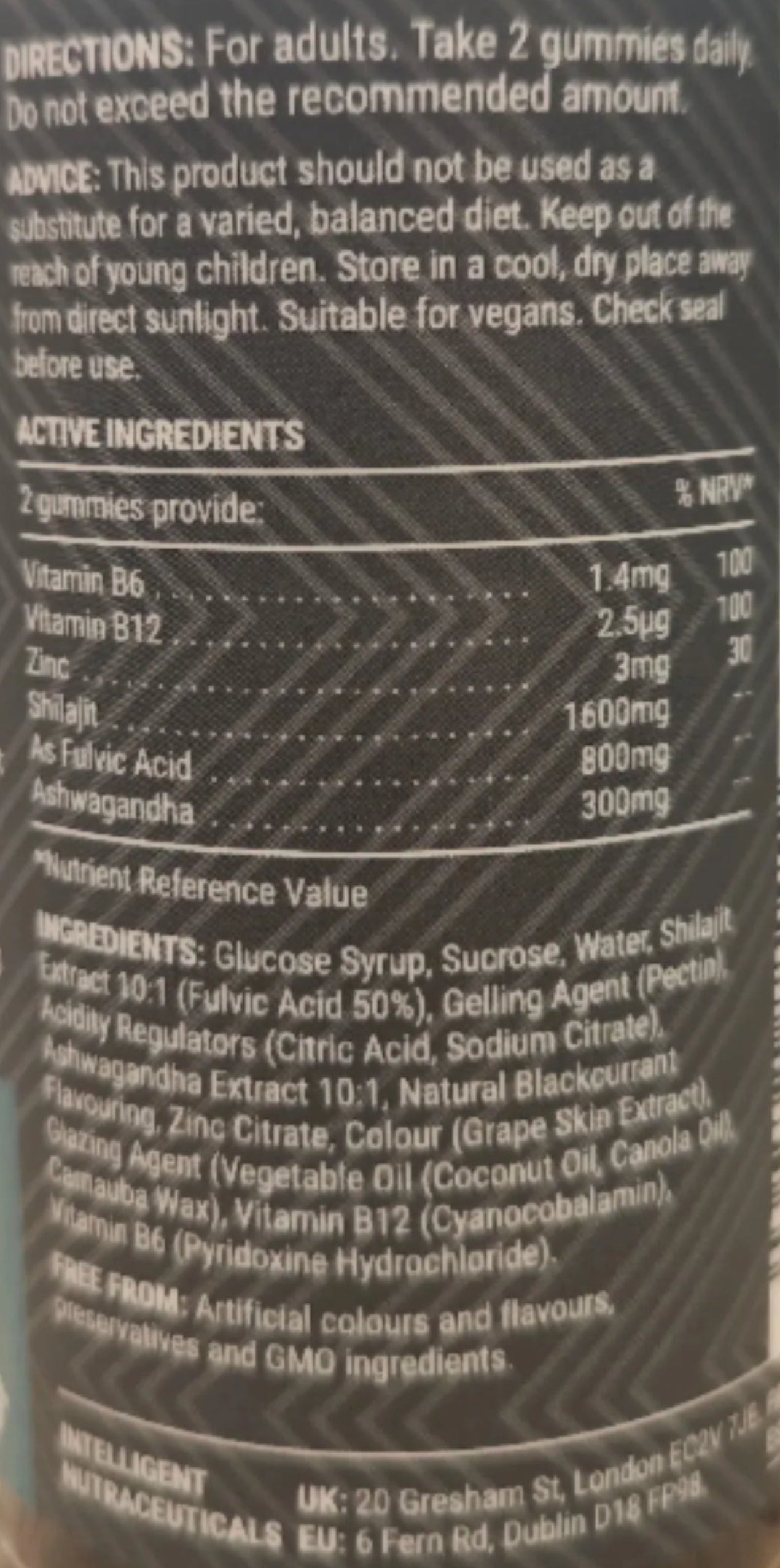 Known Shilajit Gummies - Ingredients & Supplement Facts - 60 Vegan Gummies