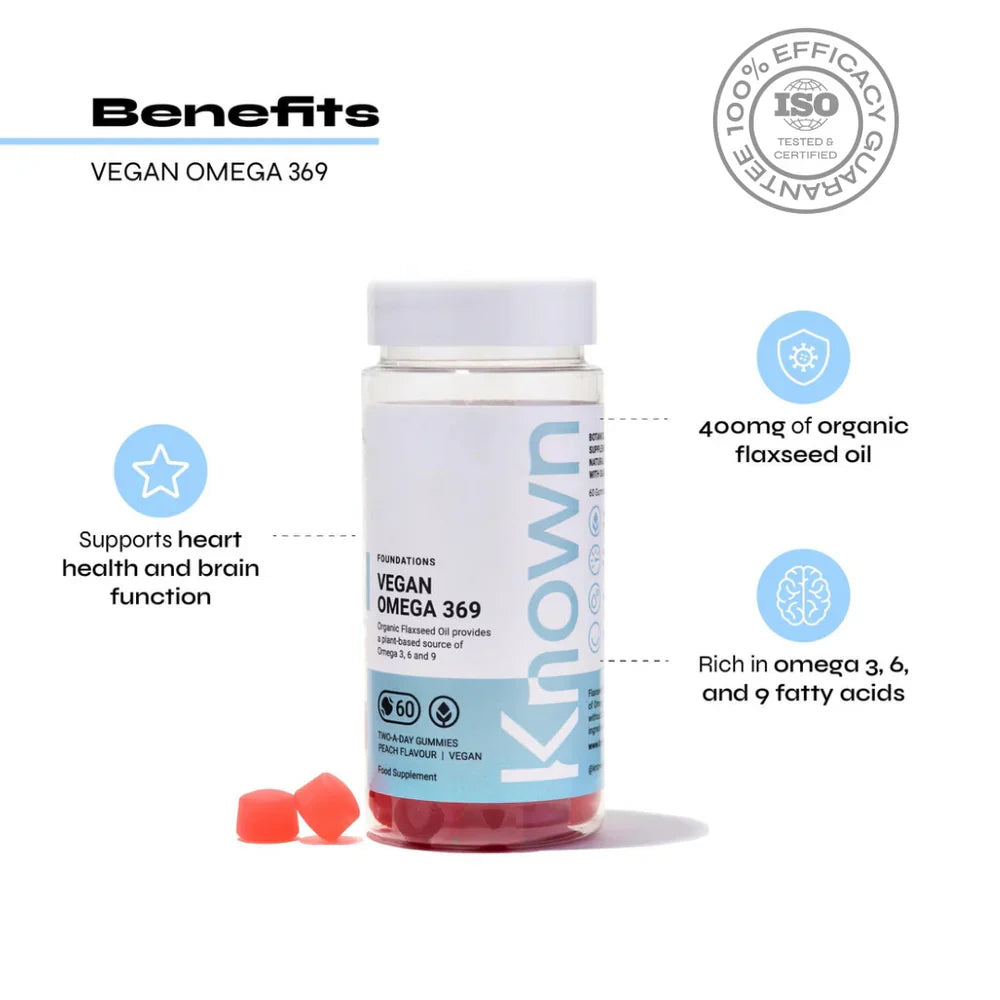 "Known Vegan Omega 369 Gummies VEGAN bottle
