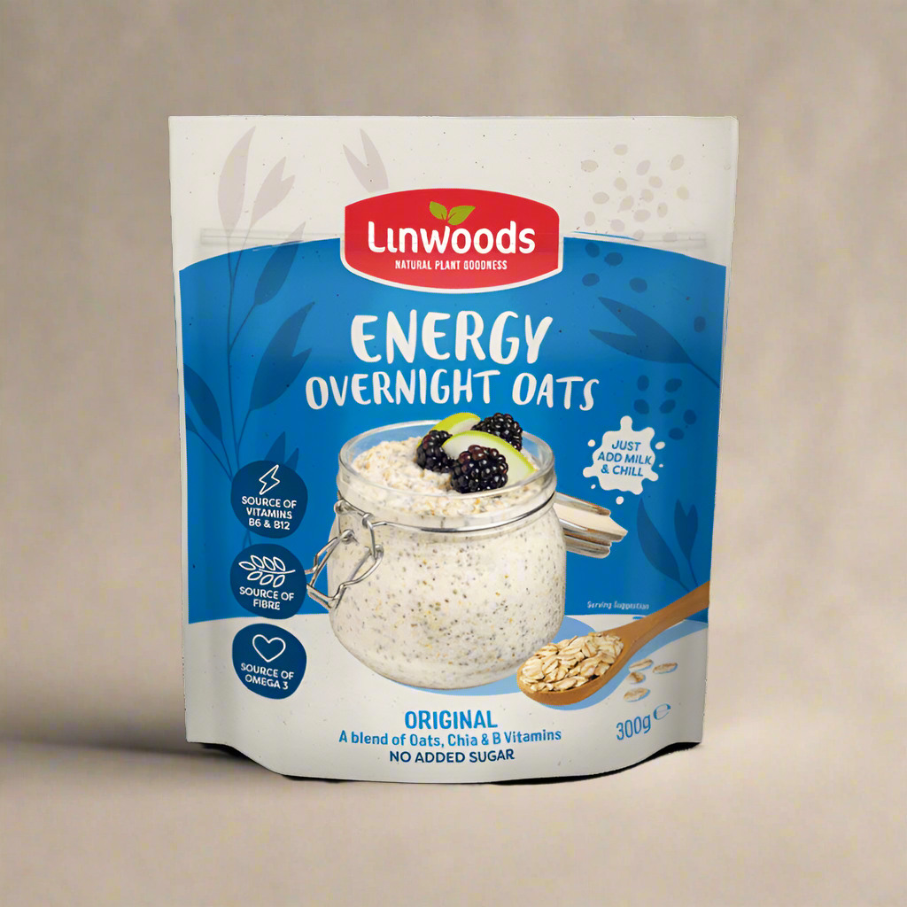 Front view of Linwoods Original Energy Overnight Oats pack – 5 x 300g