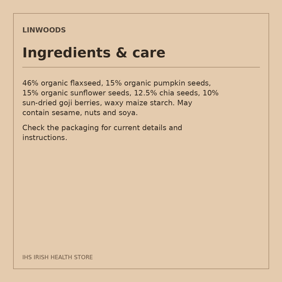 Linwoods Organic Milled Flaxseed, Sunflower, Pumpkin, Chia & Goji – 200g: ingredients & care