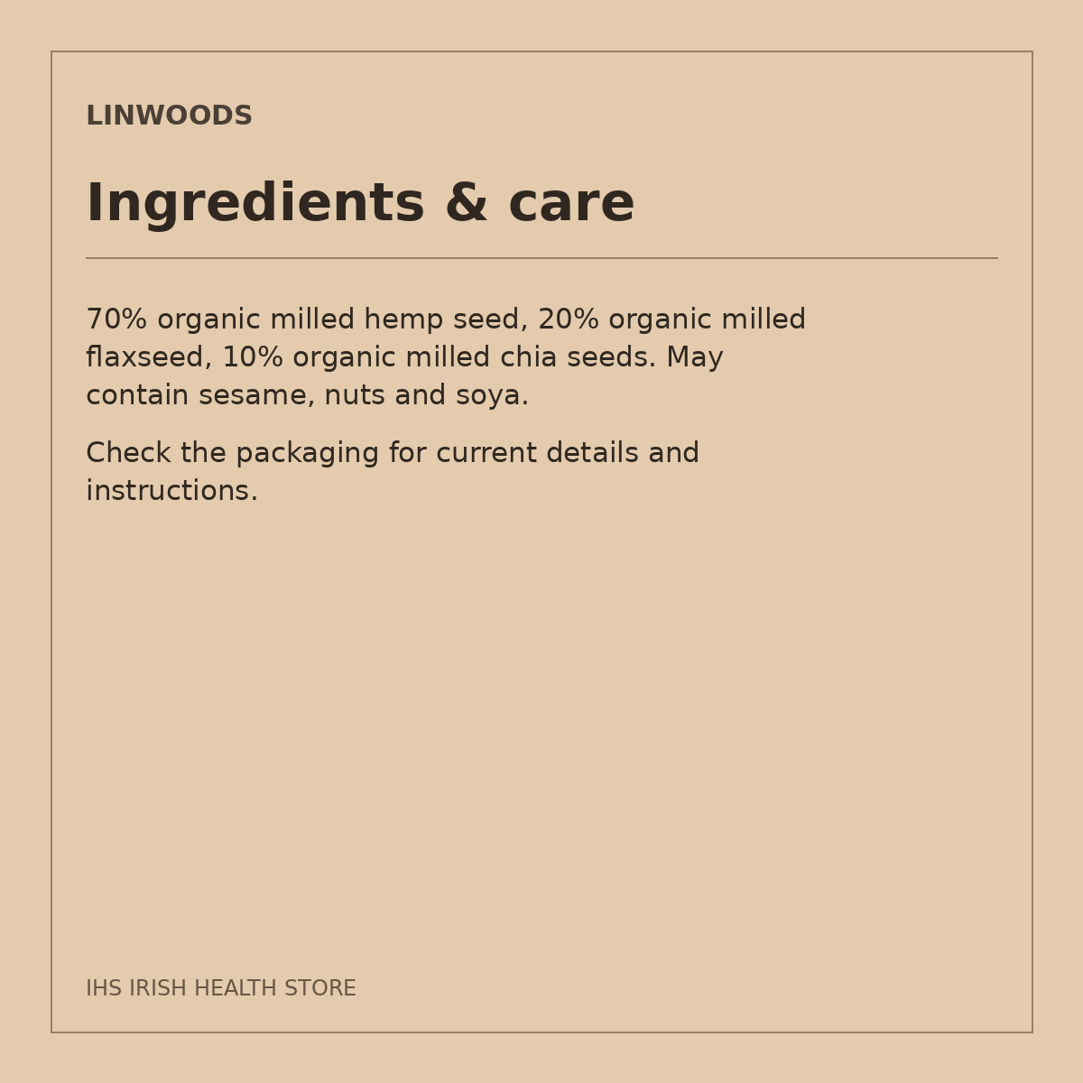 Linwoods Organic Milled Hemp, Flax & Chia – 200g: ingredients & care