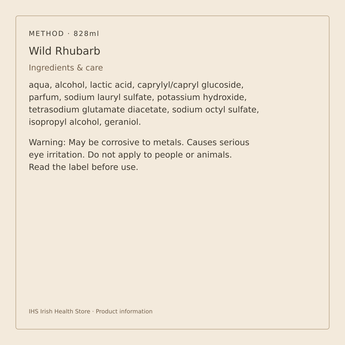 Method Anti-bac All Purpose Cleaner – Wild Rhubarb 828ml – ingredients and care information