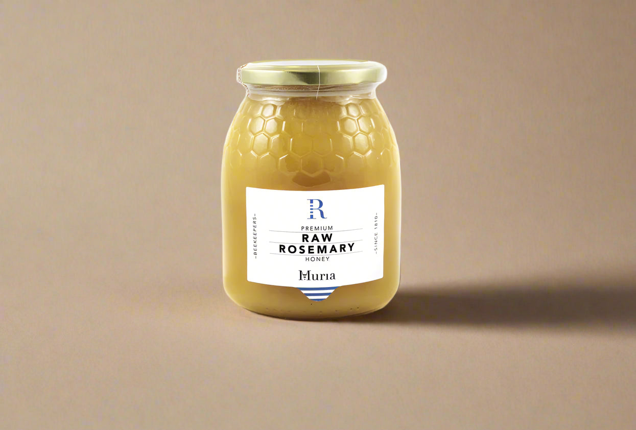 Muria Raw Rosemary Honey 1kg with amber color and thick texture