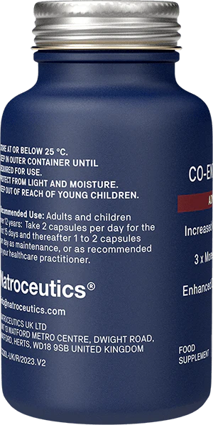 Key ingredients of Natroceutics Co-Enzyme Q10 Advanced – CoQ10 (Ubiquinone) in a vegan-friendly formula.