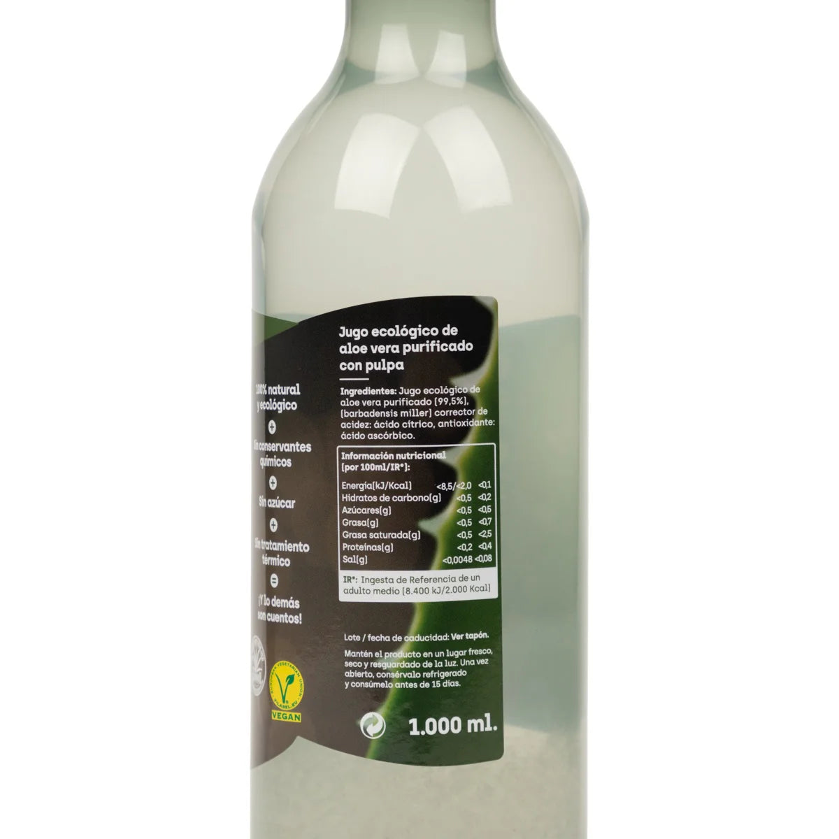 Aloe Vera Juice Organic 1L Product Label and Ingredients