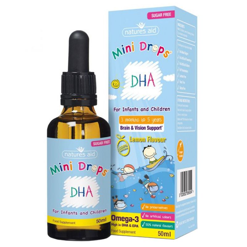 Natures Aid DHA Mini Drops for Infants and Children 50ml Front View