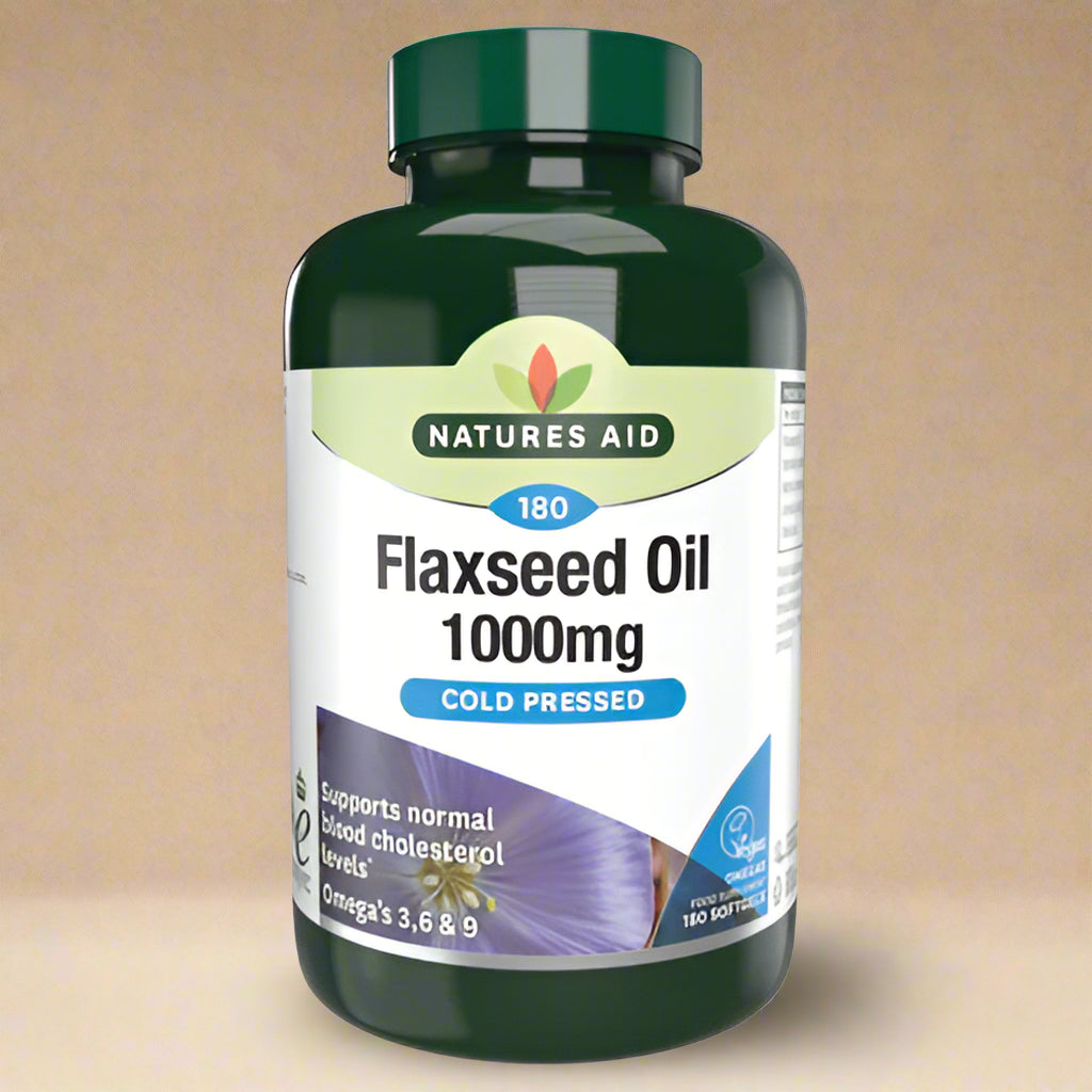 Natures Aid Flaxseed Oil 1000mg Vegan – 180 Capsules front label – buy in Ireland from IHS Irish Health Store