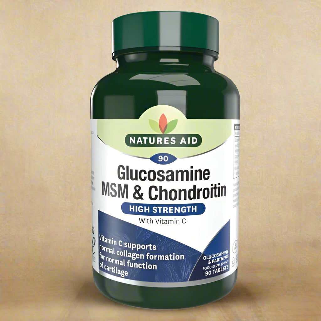 Front of Natures Aid Glucosamine 500mg, MSM & Chondroitin – 90 Tablets