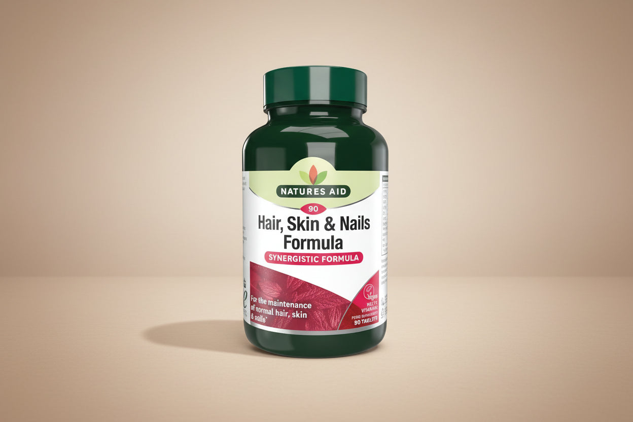 Natures Aid Hair Skin & Nails – 90 Tablets in vegan and allergen-free format