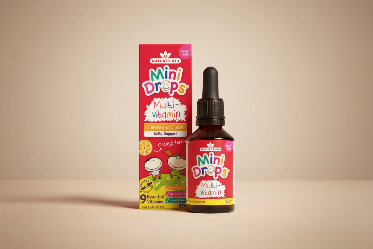 Natures Aid Multi Vit Mini Drops Infants and Children 50ml Front Label