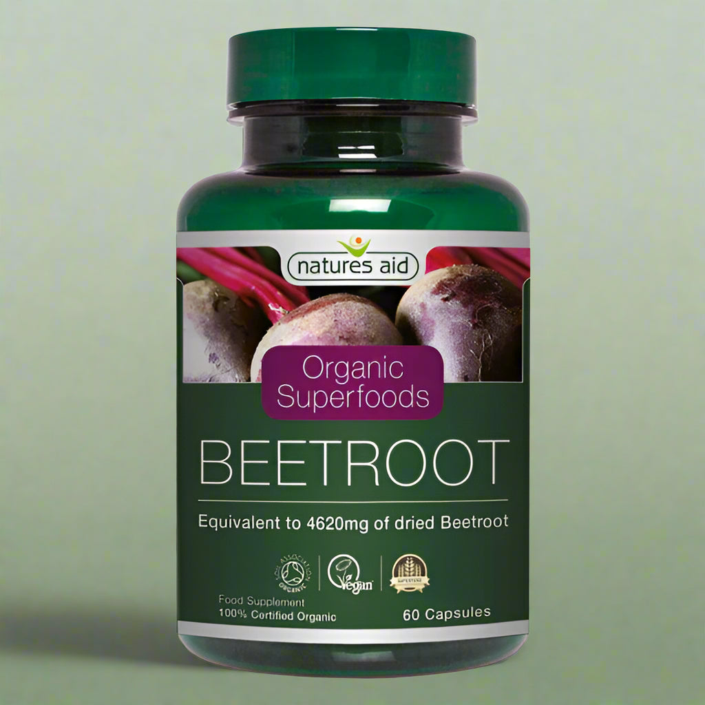 Natures Aid Organic Beetroot Capsules 60 Pack Front Label