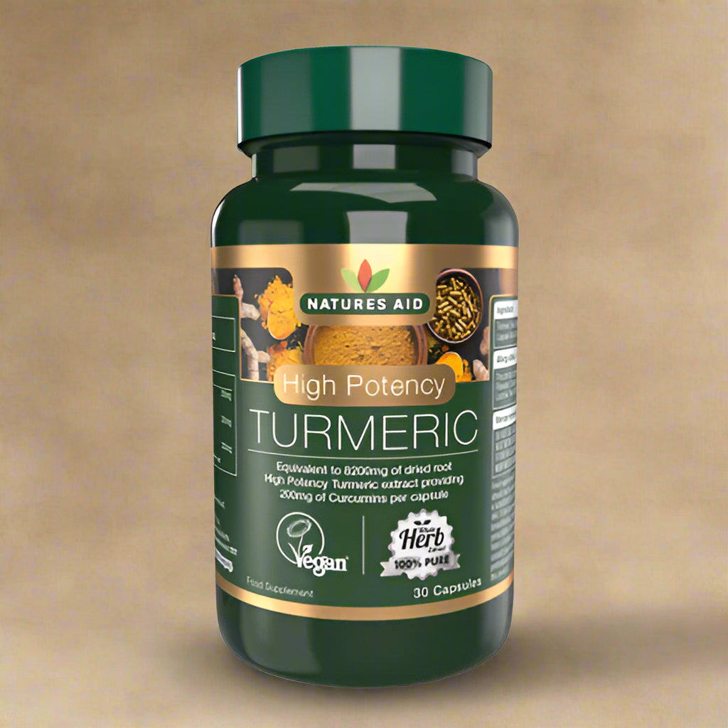 Front view of Natures Aid 33% Xtra Turmeric 8200mg – 40 Capsules bottle