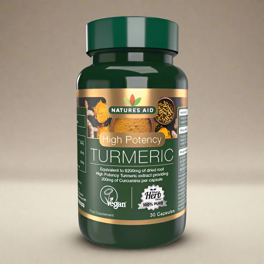 Front view of Natures Aid Xtra Turmeric 8200mg – 80 Capsules bottle