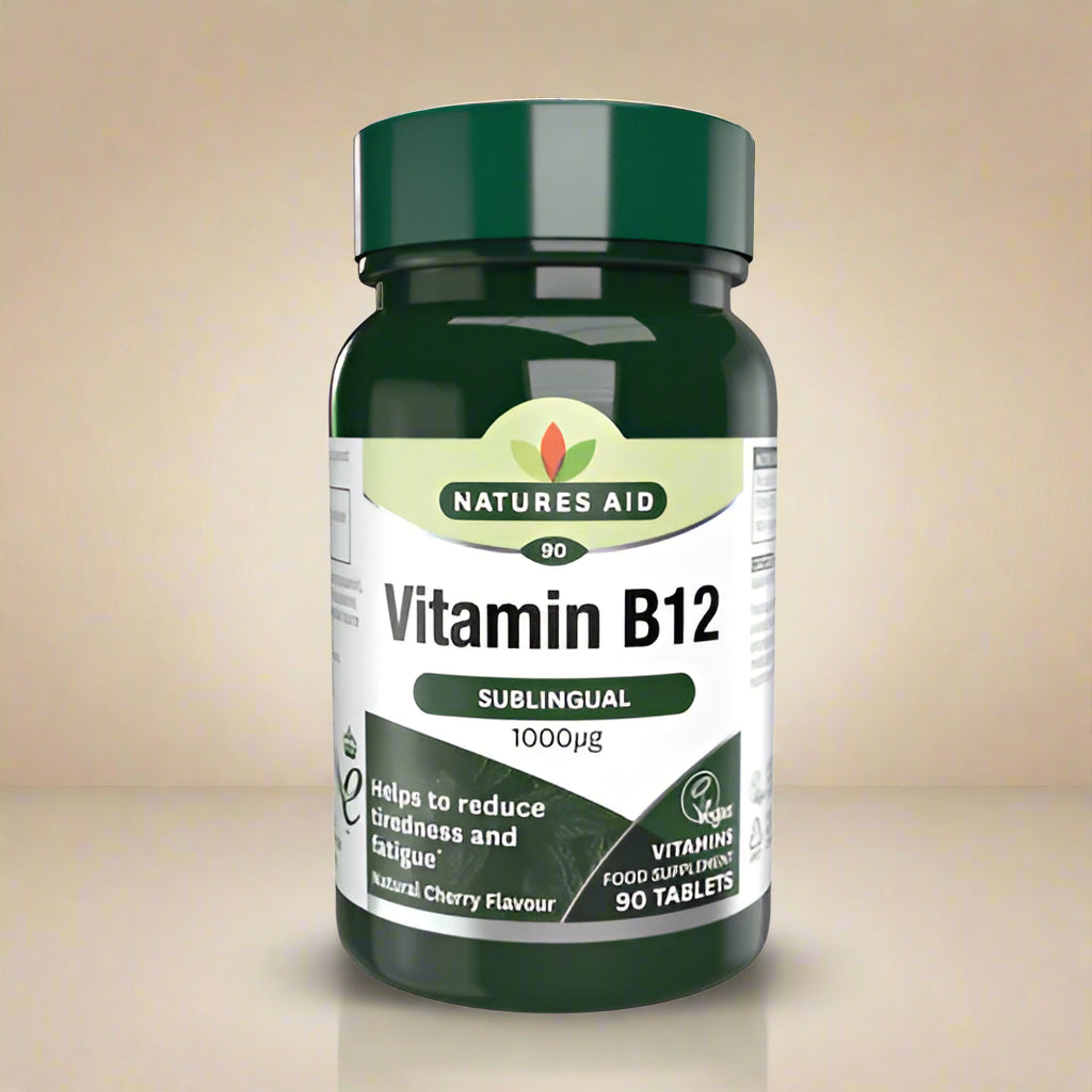 Front view of Natures Aid (EM) Vitamin B12 1000µg – 90 Tablets