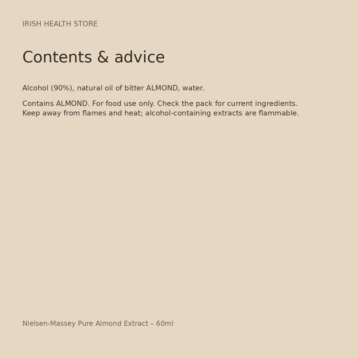 Nielsen-Massey Pure Almond Extract – 60ml ingredients and advice