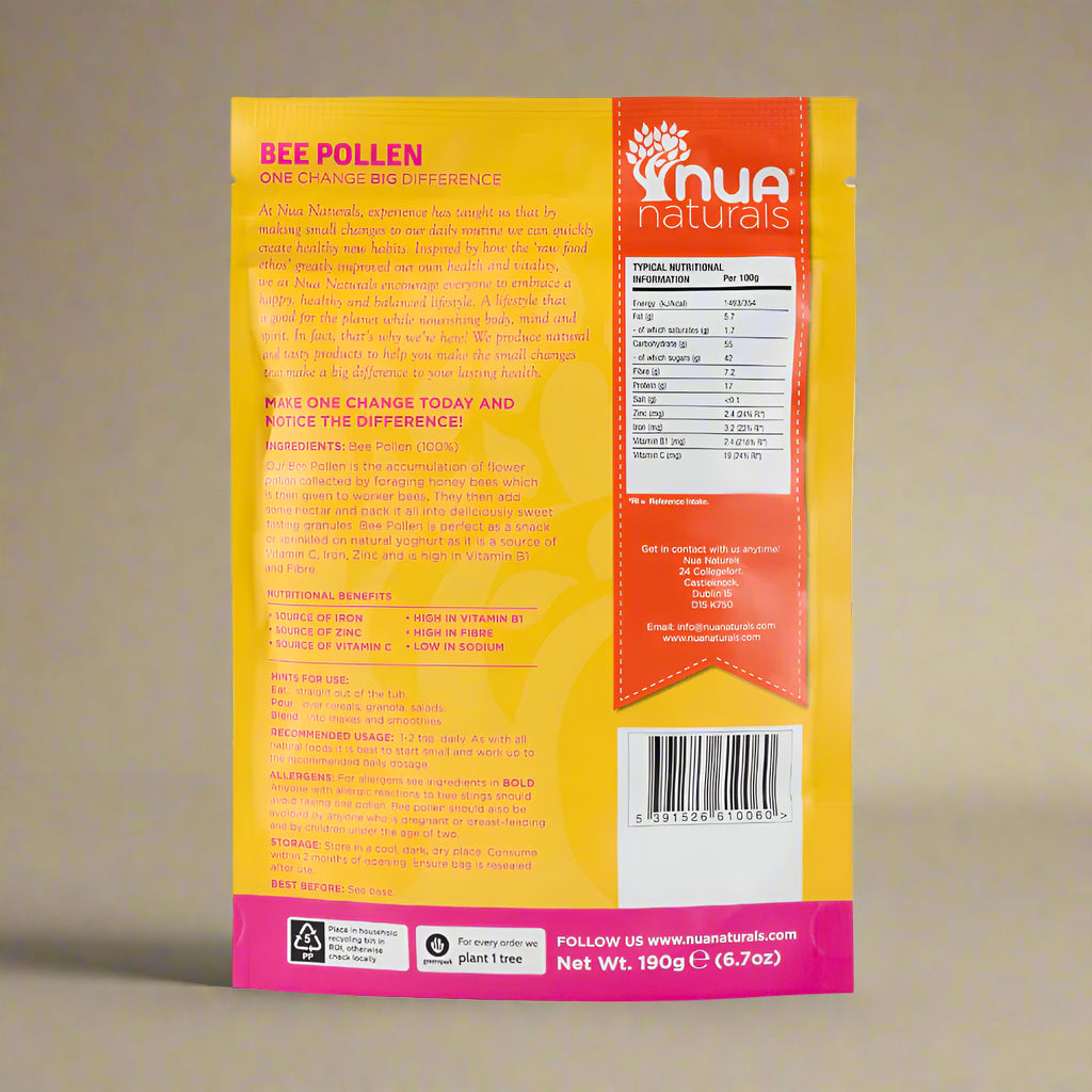 Ingredients and nutritional info on Bee Pollen 190g pack