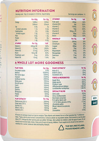Nutrition facts panel of Nuzest Kids Wild Strawberry blend