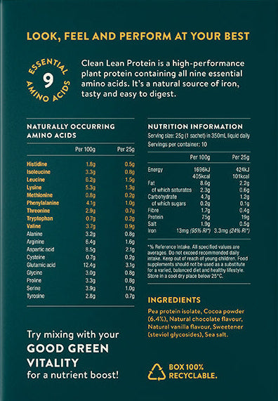 Nuzest Chocolate Protein Sachets – Nutritional Label and Info