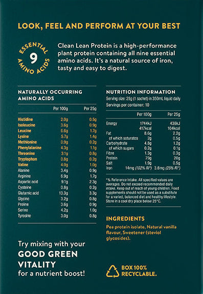 Nuzest Vanilla Protein Sachets β Nutritional Information on Pack