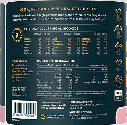 Nuzest Clean Lean Protein Wild Strawberry – Open Tub with Scoop