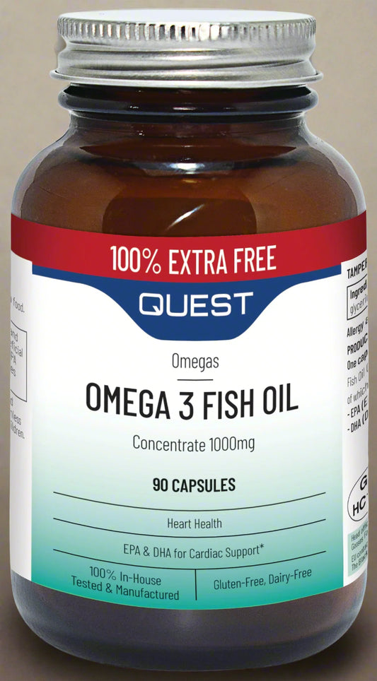 Quest Omega 3 Fish Oil 100% Xtra – 90 Capsules Front Label