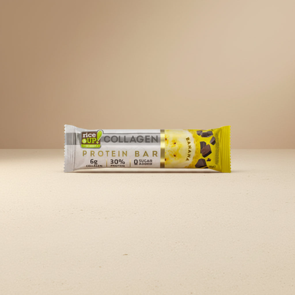 Protein bar with visible branding on a white background
