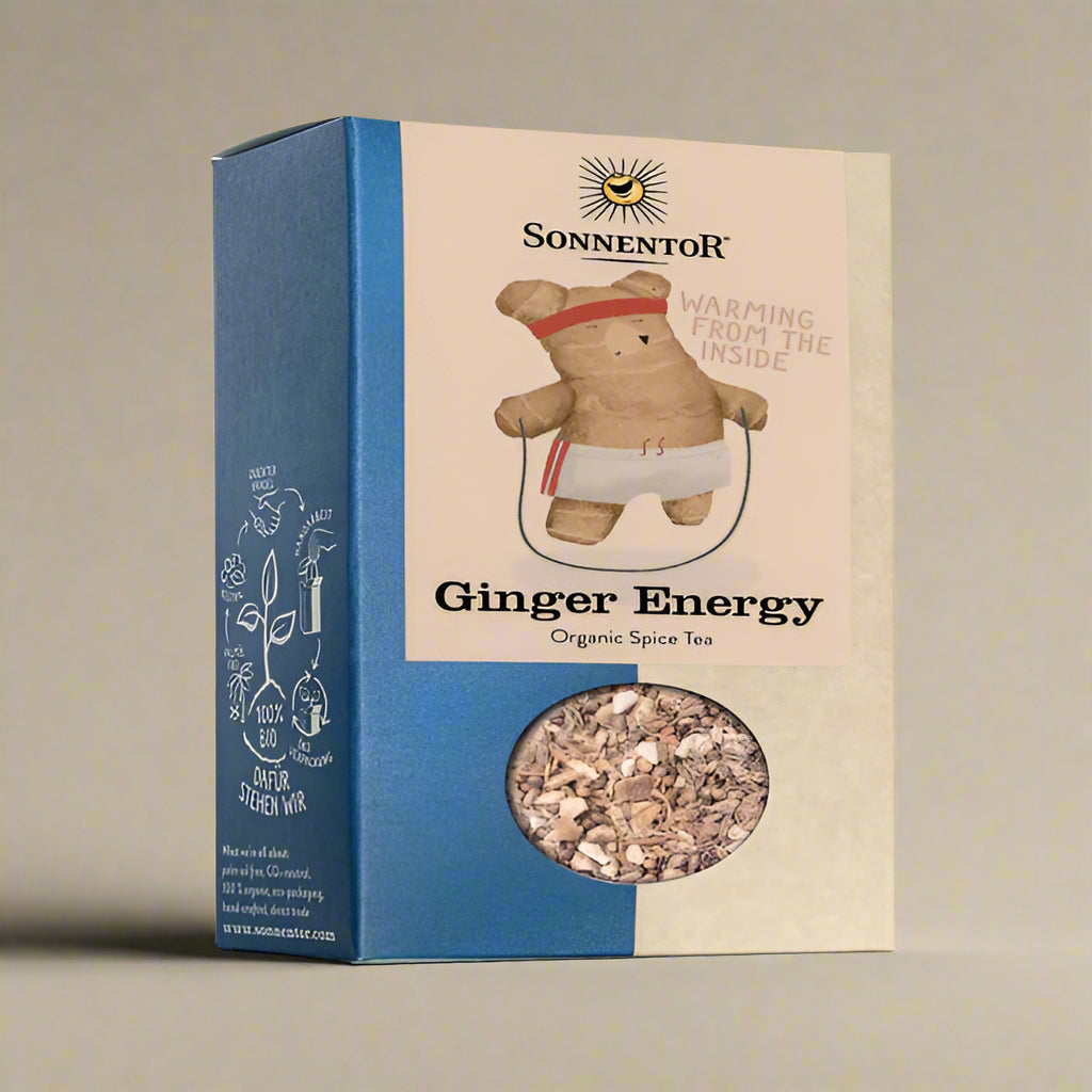 Front view of Sonnentor Ginger Energy Tea box – organic herbal tea blend